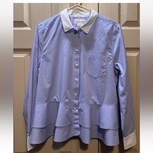 Kate Spade Broome Street Shirt Women's X-Large XL Peplum Button Up Blue L/S